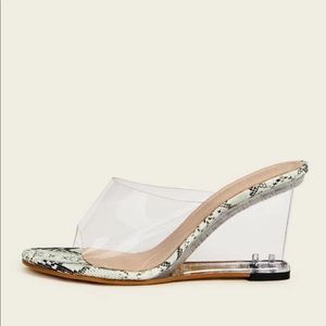 Clear snake print wedge heels